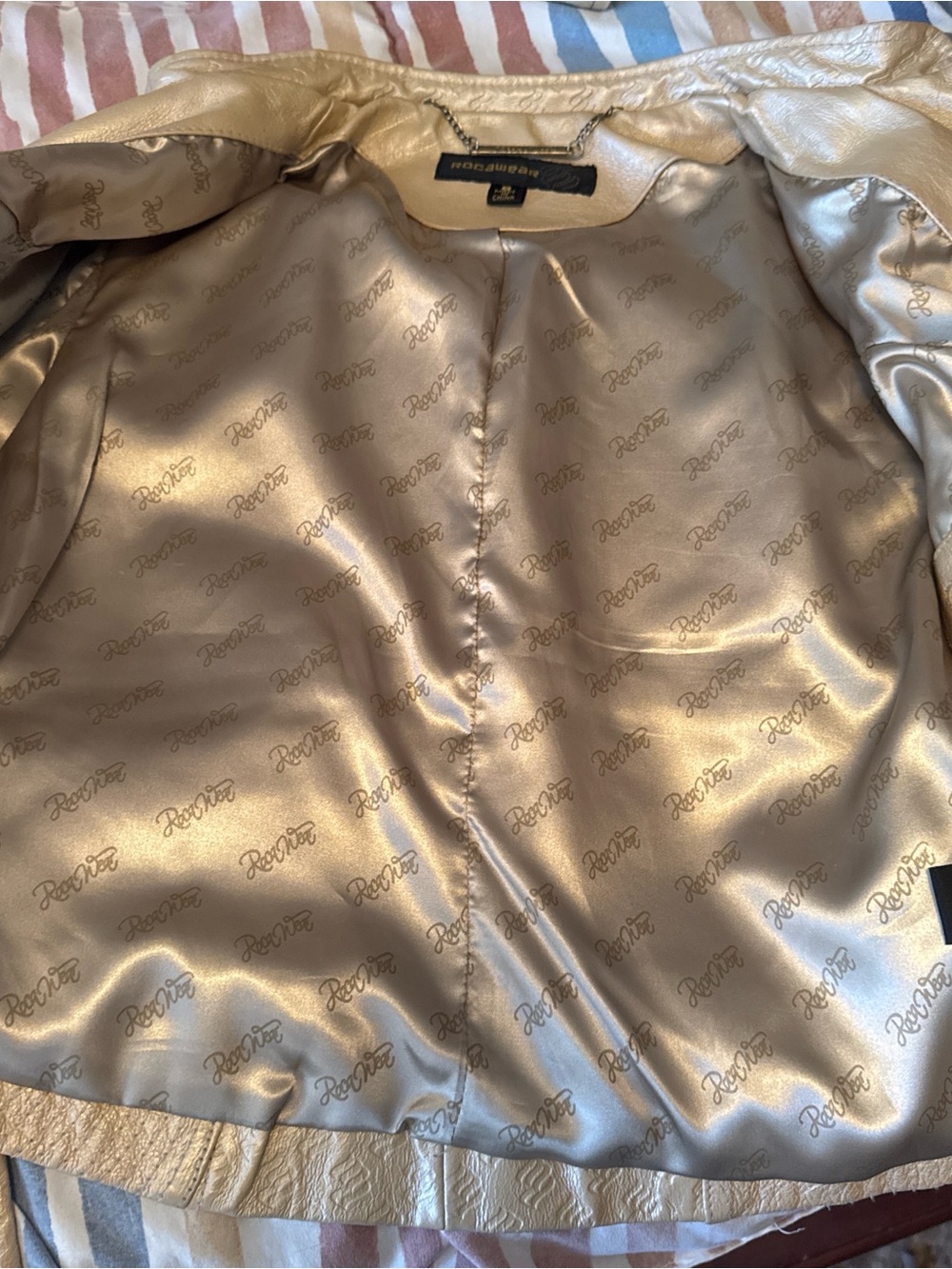 Rocawear Shimmery Gold Vintage Leather Jacket - Picture 3 of 16